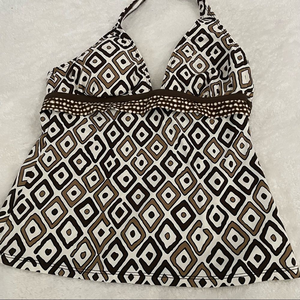 2Bamboo Geometric Print Self Tie Tankini Removable Padding Sz S Style# R-39935R0